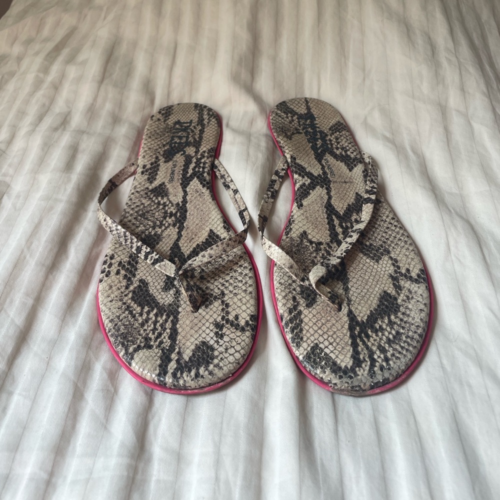Tired Snakeskin Flip Flops with Pink